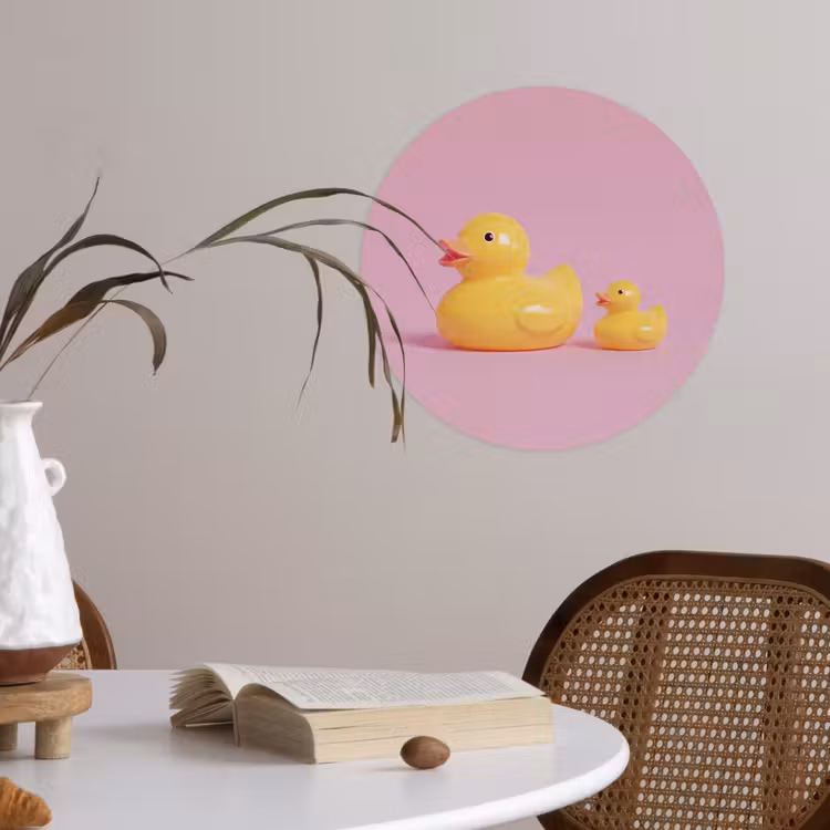 Eendjes - Vrolijk - Roze Wandcirkel behangsticker klein -sfeer3