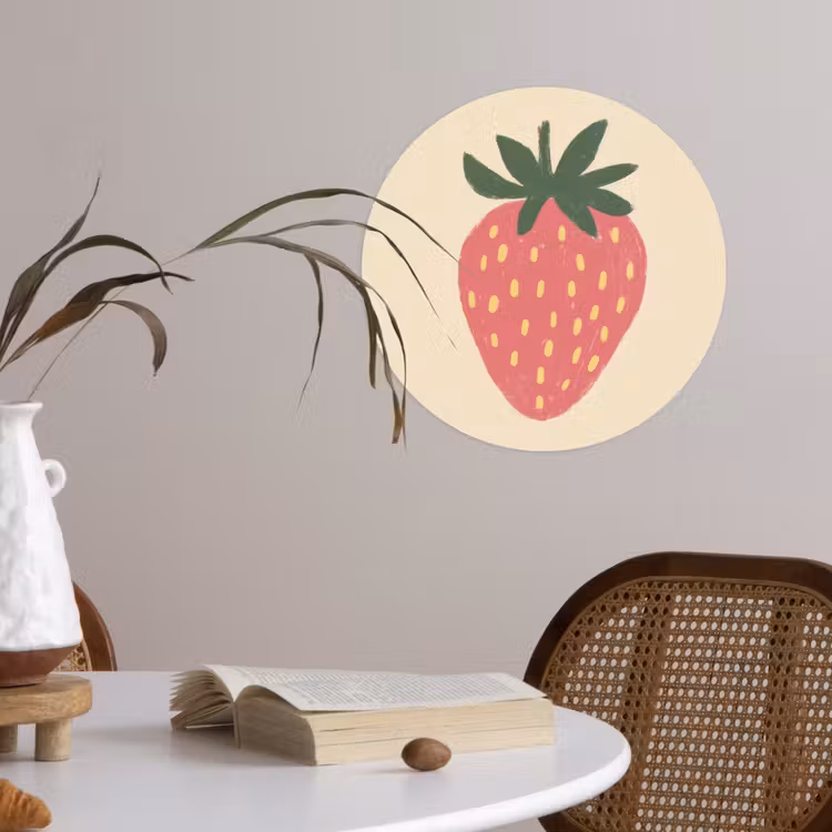 Aardbei - Minimalistisch - Rood - Fruit Wandcirkel behangsticker klein -sfeer3