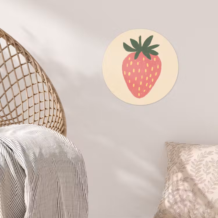 Aardbei - Minimalistisch - Rood - Fruit Wandcirkel behangsticker klein -sfeer4