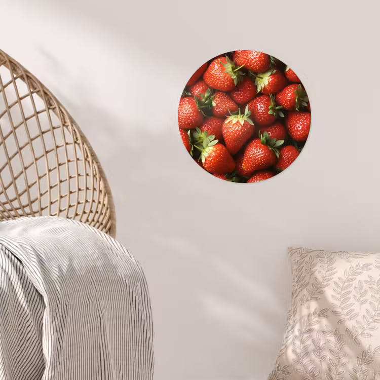 Aardbei - Fruit - Rood Wandcirkel behangsticker klein -sfeer4