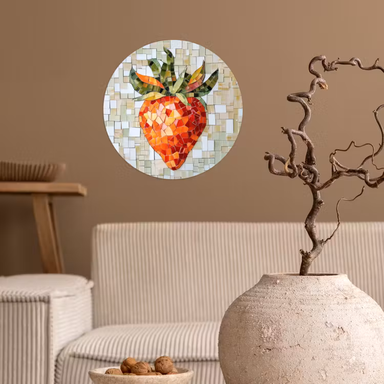Aardbei - Rood - Mozaïek - Fruit Wandcirkel behangsticker klein -sfeer1