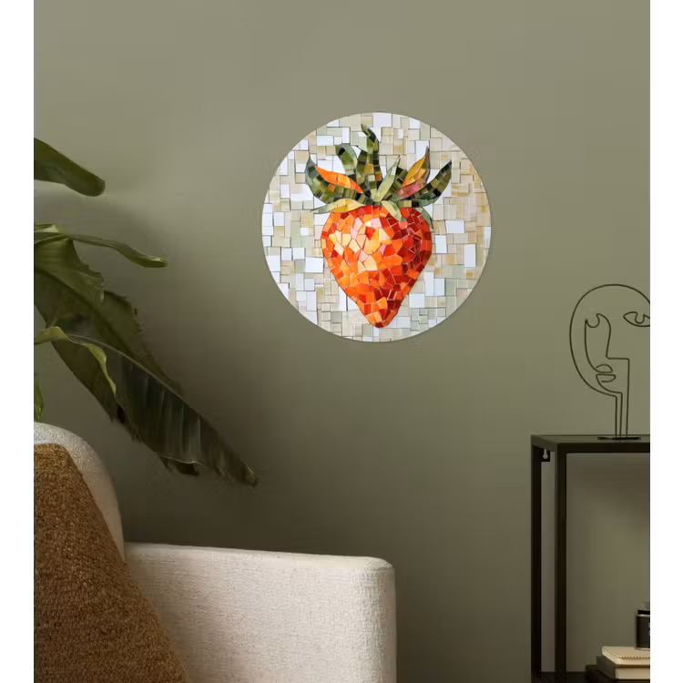 Aardbei - Rood - Mozaïek - Fruit Wandcirkel behangsticker klein -sfeer2