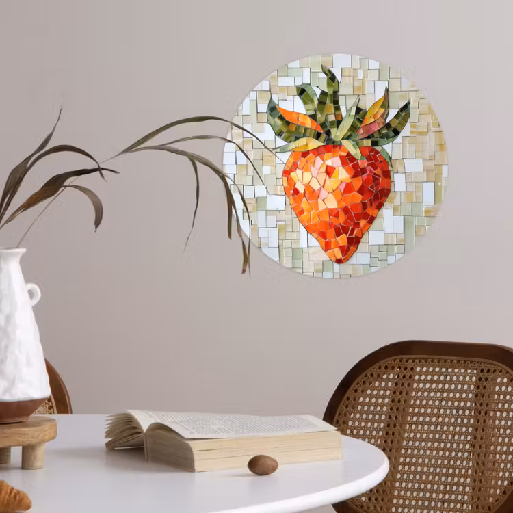 Aardbei - Rood - Mozaïek - Fruit Wandcirkel behangsticker klein -sfeer3