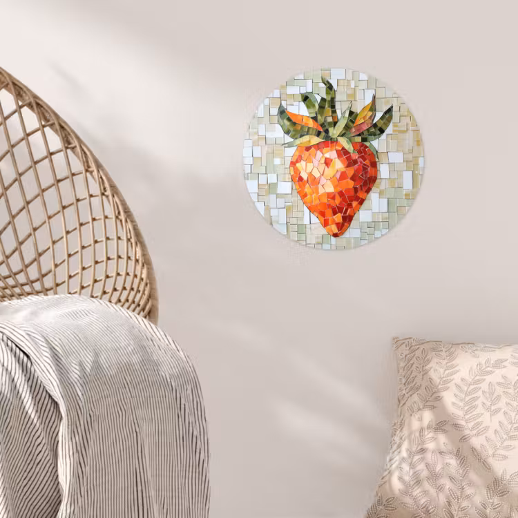Aardbei - Rood - Mozaïek - Fruit Wandcirkel behangsticker klein -sfeer4
