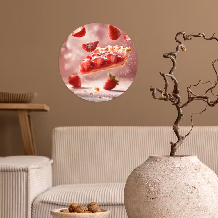 Aardbei - Taart- Eten - Roze Wandcirkel behangsticker klein -sfeer1