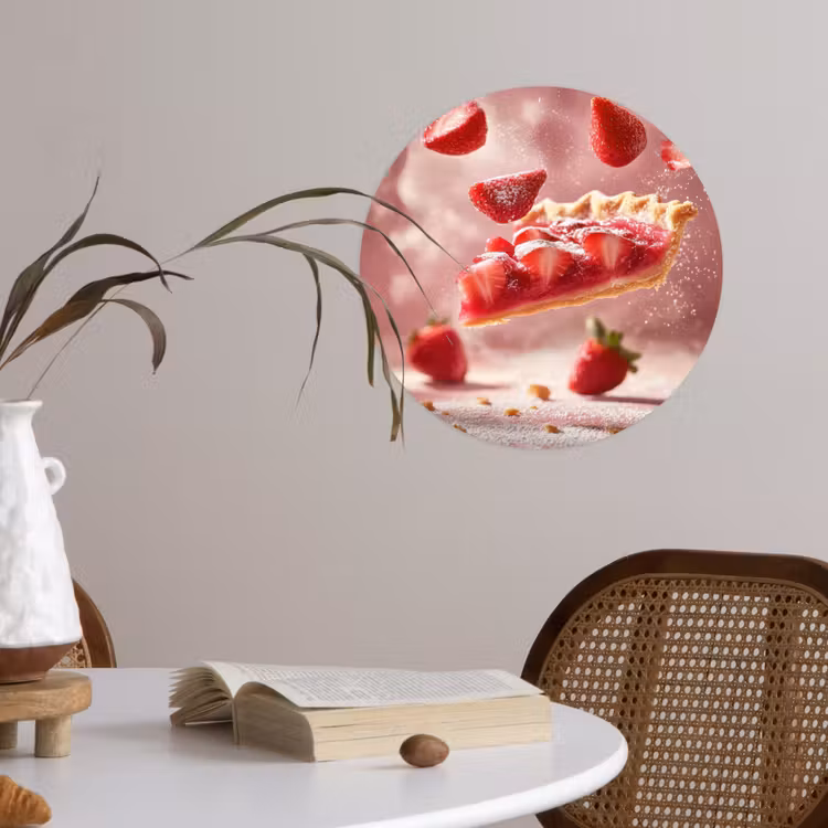 Aardbei - Taart- Eten - Roze Wandcirkel behangsticker klein -sfeer3