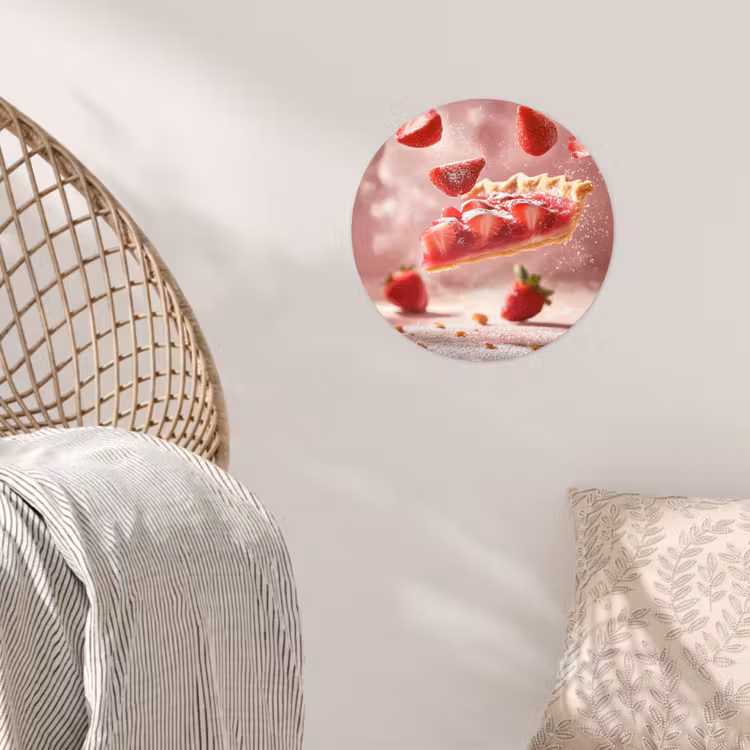 Aardbei - Taart- Eten - Roze Wandcirkel behangsticker klein -sfeer4