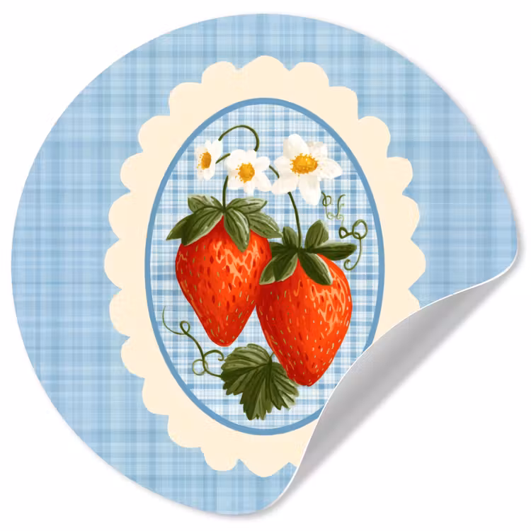 Aardbeien - Lijst - Rood - Geruit Wandcirkel behangsticker klein -3d