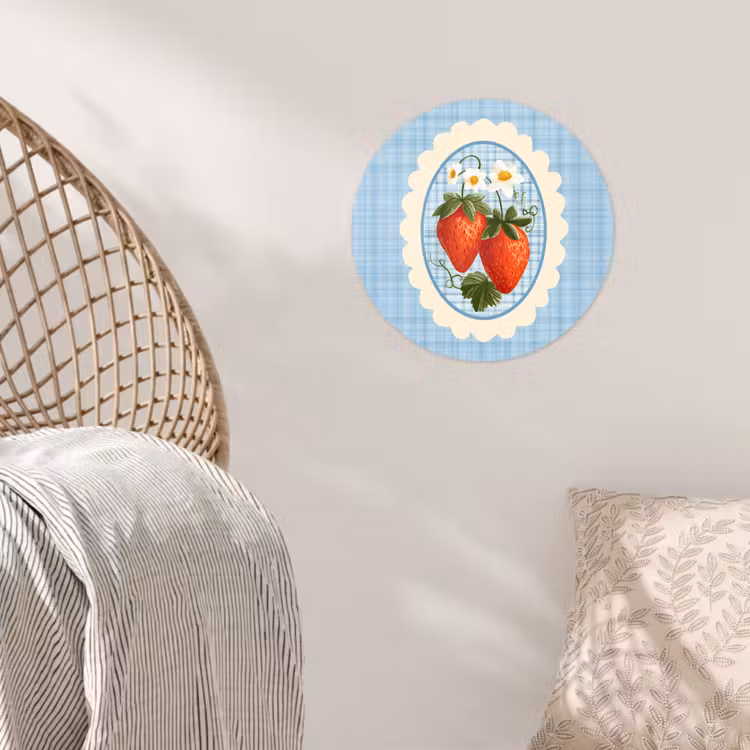 Aardbeien - Lijst - Rood - Geruit Wandcirkel behangsticker klein -sfeer4