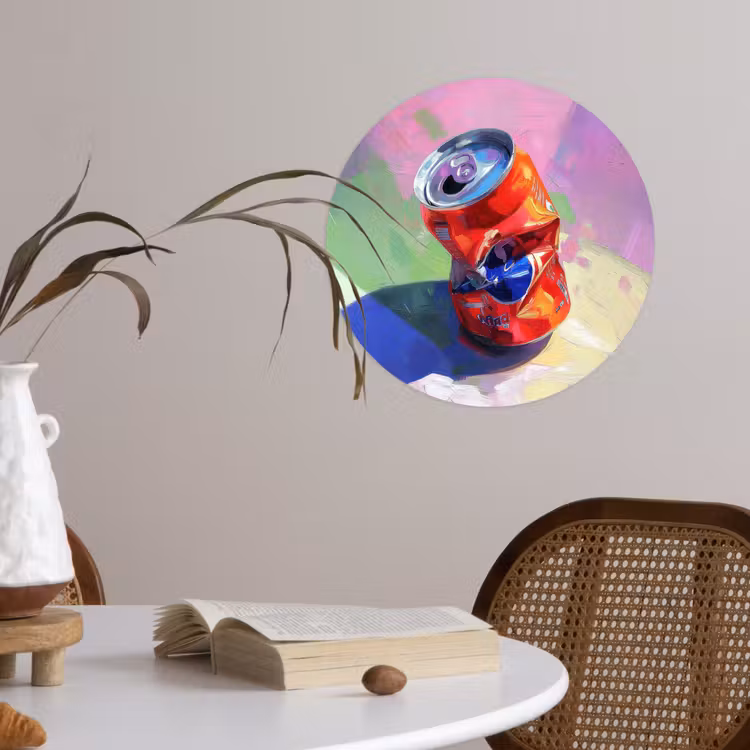 Frisdrank - Blik - Paars Wandcirkel behangsticker klein -sfeer3