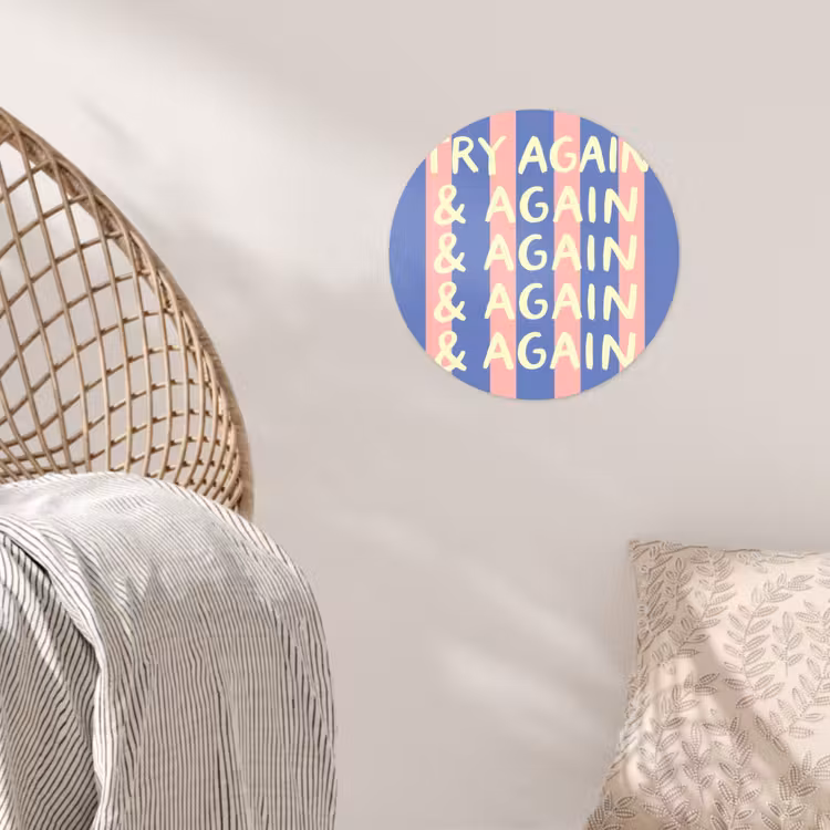Try again - Strepen - Roze - Verticaal - Blauw Wandcirkel behangsticker klein -sfeer4