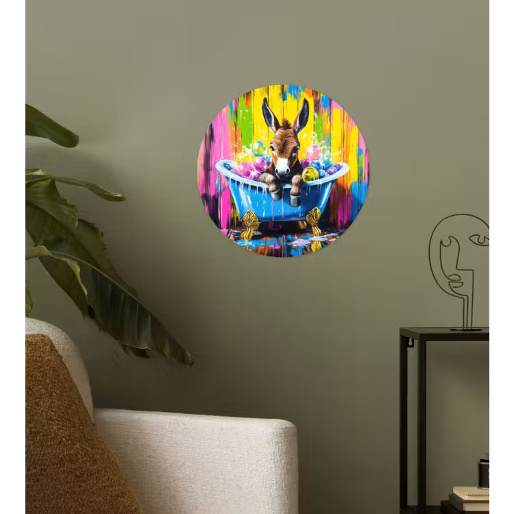 Ezel - Badkuip - Roze - Schuim Wandcirkel behangsticker klein -sfeer2