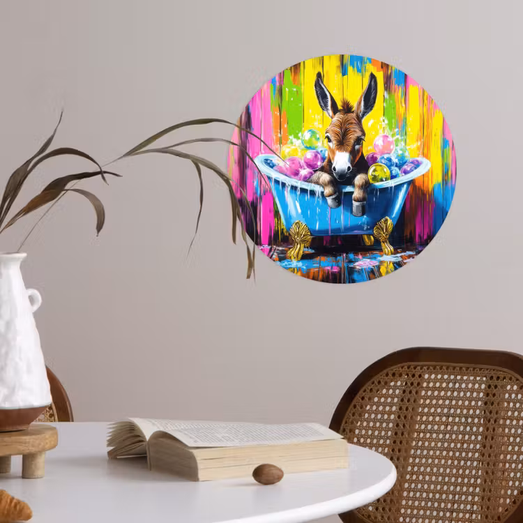 Ezel - Badkuip - Roze - Schuim Wandcirkel behangsticker klein -sfeer3