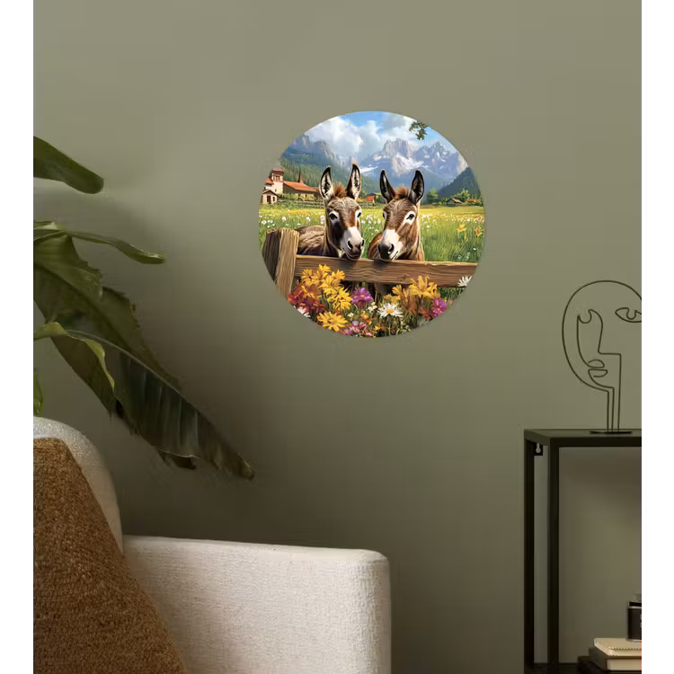 Ezels - Bloemen - Zomers Wandcirkel behangsticker klein -sfeer2