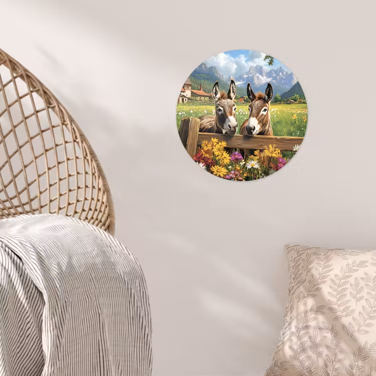 Ezels - Bloemen - Zomers Wandcirkel behangsticker klein -sfeer4