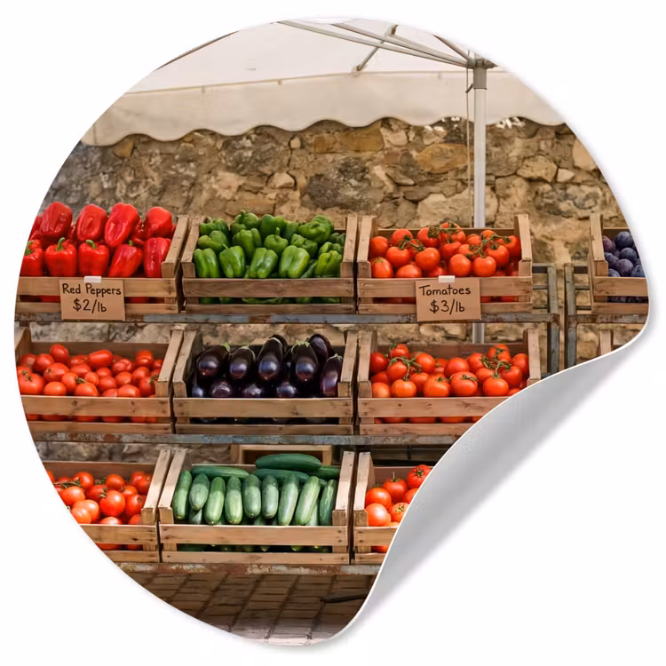 Runde Tapete - Essen – Markt – Frisch - Eten - Markt - Vers Wandcirkel behangsticker klein