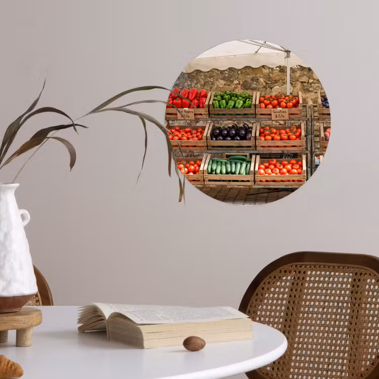 Runde Tapete - Essen – Markt – Frisch - Eten - Markt - Vers Wandcirkel behangsticker klein