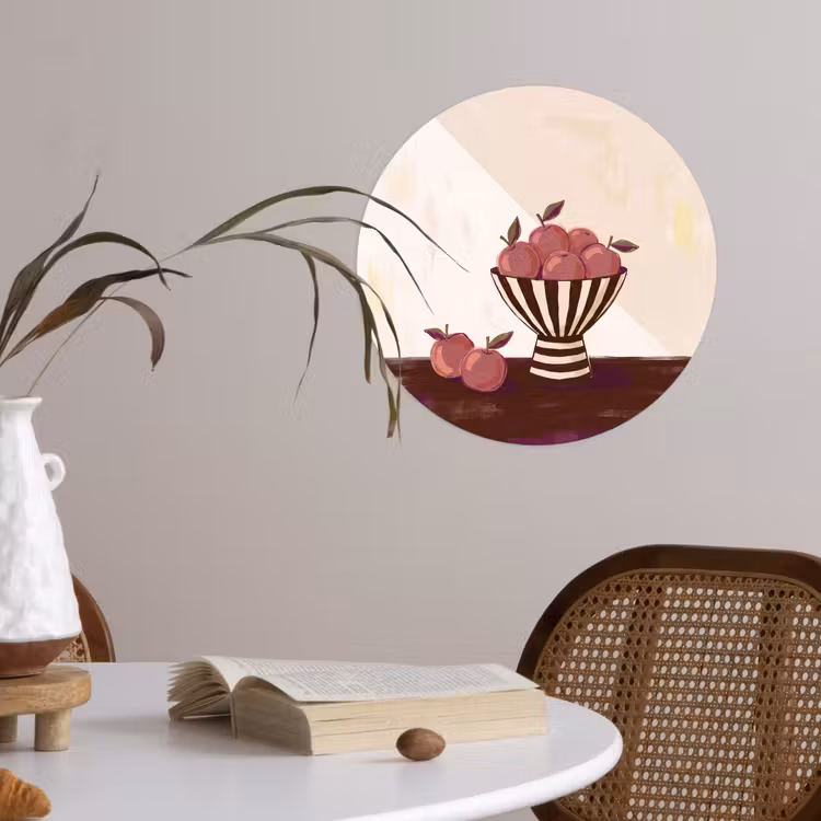 Eten - Schaal - Stilleven - Modern - Rood Wandcirkel behangsticker klein -sfeer3