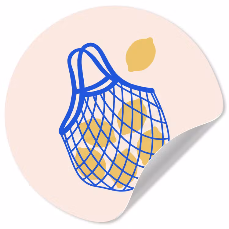 Eten - Citroen - Boodschappen - Abstract - Geel - Blauw Wandcirkel behangsticker klein -3d