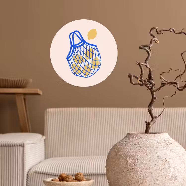 Eten - Citroen - Boodschappen - Abstract - Geel - Blauw Wandcirkel behangsticker klein -sfeer1