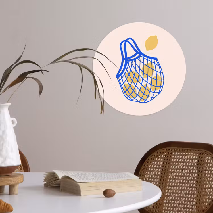 Eten - Citroen - Boodschappen - Abstract - Geel - Blauw Wandcirkel behangsticker klein -sfeer3