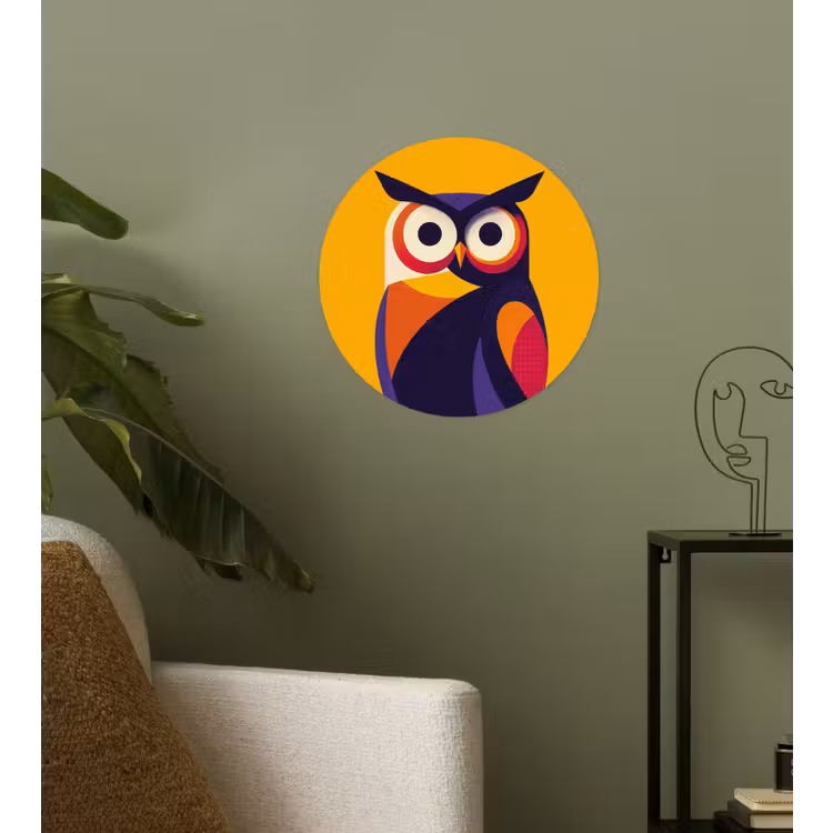 Uil - Grafisch - Kleurrijk - Ogen Wandcirkel behangsticker klein -sfeer2