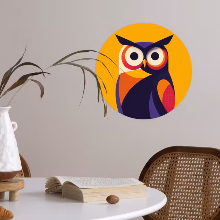 Uil - Grafisch - Kleurrijk - Ogen Wandcirkel behangsticker klein -sfeer3