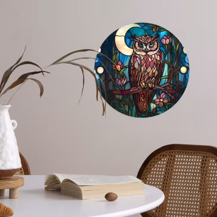 Uil - Mozaïek - Maan - Nacht Wandcirkel behangsticker klein -sfeer3