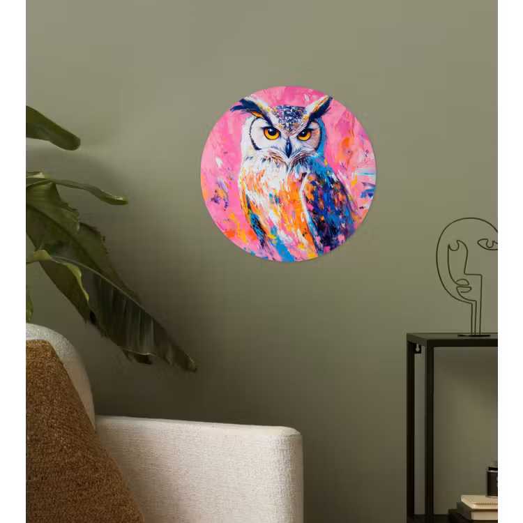 Uil - Roze - Blauw - Verf - Abstract Wandcirkel behangsticker klein -sfeer2