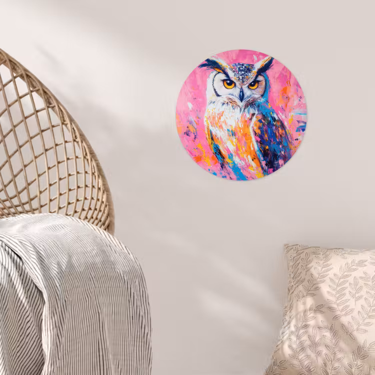 Uil - Roze - Blauw - Verf - Abstract Wandcirkel behangsticker klein -sfeer4