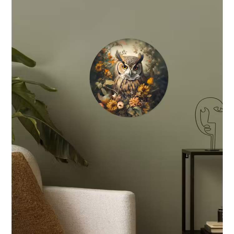 Uil - Vogels - Bloemen - Natuur Wandcirkel behangsticker klein -sfeer2