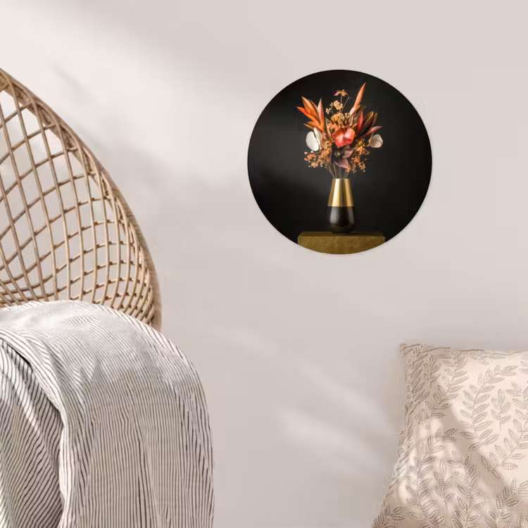 Exotisch - Boeket - Vaas - Goud Wandcirkel behangsticker klein -sfeer4