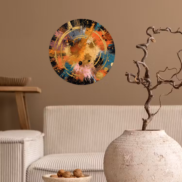 Explosie - Verfstructuur - Goud - Abstract Wandcirkel behangsticker klein -sfeer1