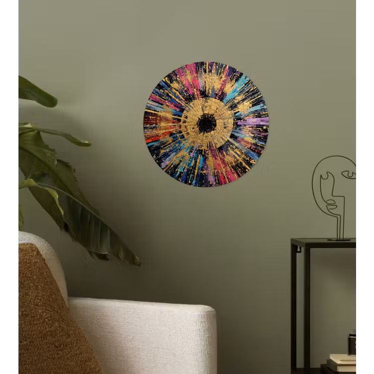 Explosie - Goud - Kleurrijk - Abstract Wandcirkel behangsticker klein -sfeer2