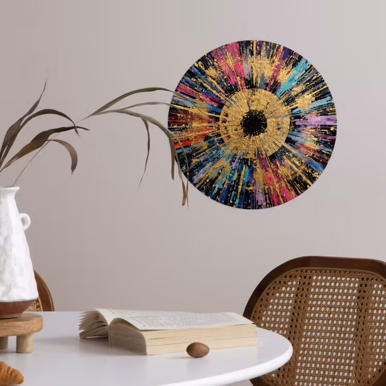 Explosie - Goud - Kleurrijk - Abstract Wandcirkel behangsticker klein -sfeer3