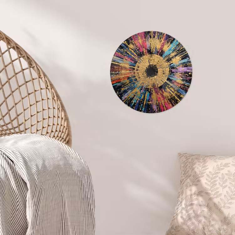 Explosie - Goud - Kleurrijk - Abstract Wandcirkel behangsticker klein -sfeer4