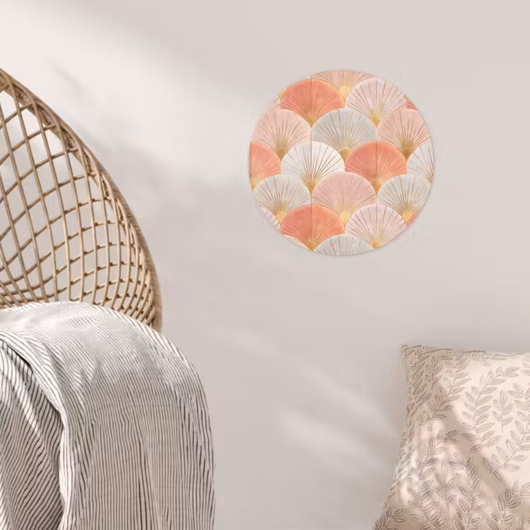 Waaiers - Goud - Roze Wandcirkel behangsticker klein 186 -sfeer4