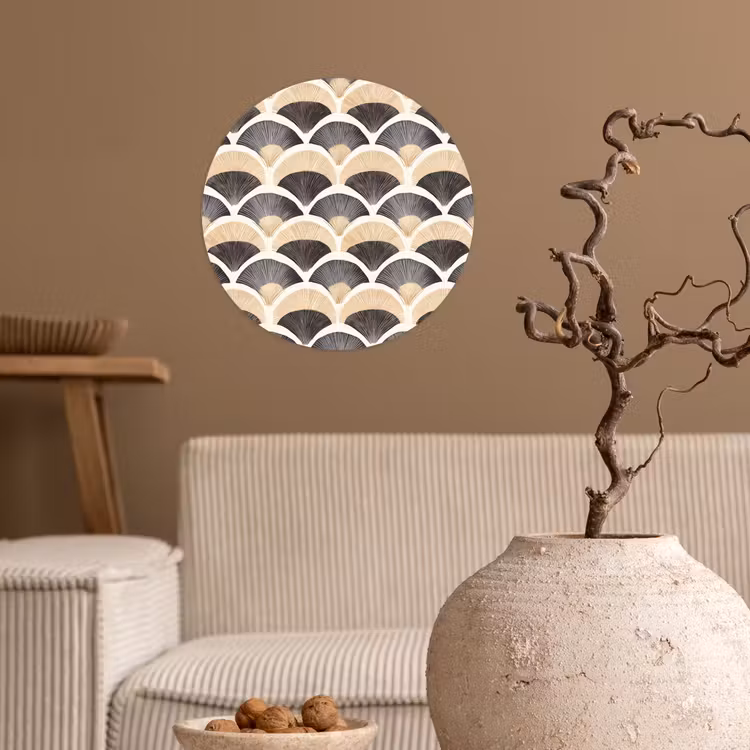 Waaier - Patroon - Zwart - Beige Wandcirkel behangsticker klein 186 -sfeer1
