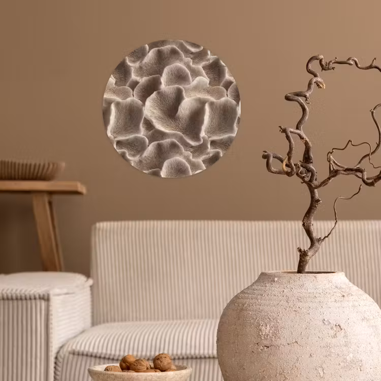 Waaiervorm - Beige - Vezel textuur Wandcirkel behangsticker klein 186 -sfeer1