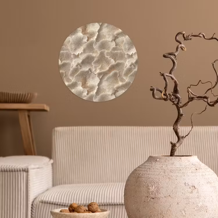 Waaierstructuren - Beige - Vezeltextuur Wandcirkel behangsticker klein 186 -sfeer1