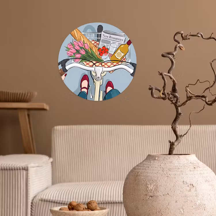 Fiets - Picknick - Zomer - Illustratie Wandcirkel behangsticker klein -sfeer1