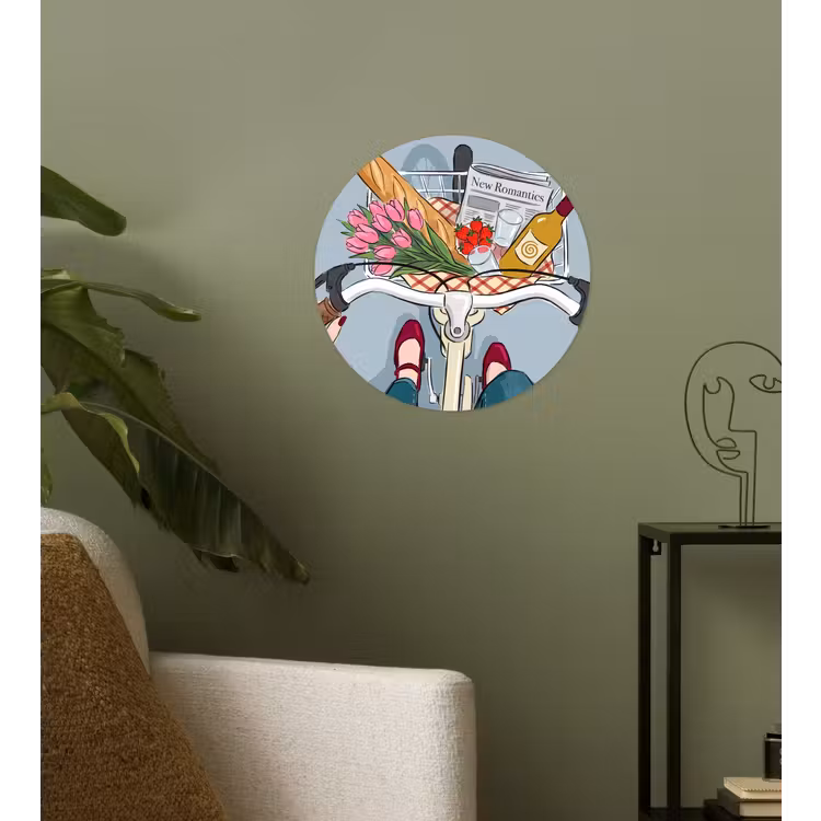 Fiets - Picknick - Zomer - Illustratie Wandcirkel behangsticker klein -sfeer2