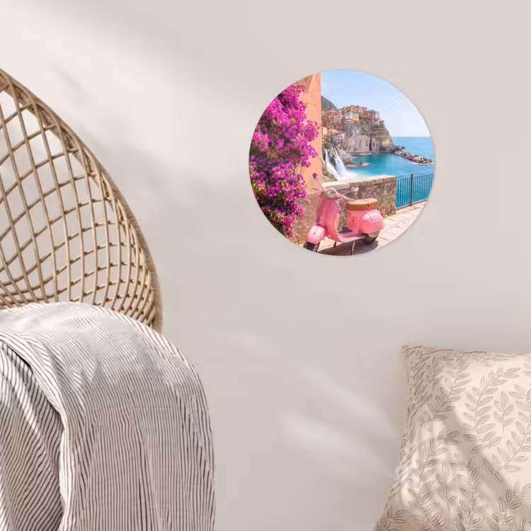 Voertuig - Roze - Kust - Zomer - Reizen Wandcirkel behangsticker klein -sfeer4