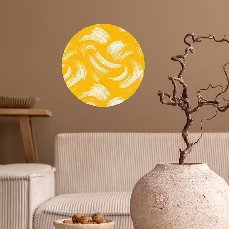 Verfstreken - Abstract - Dynamisch - Geel Wandcirkel behangsticker klein 186 -sfeer1
