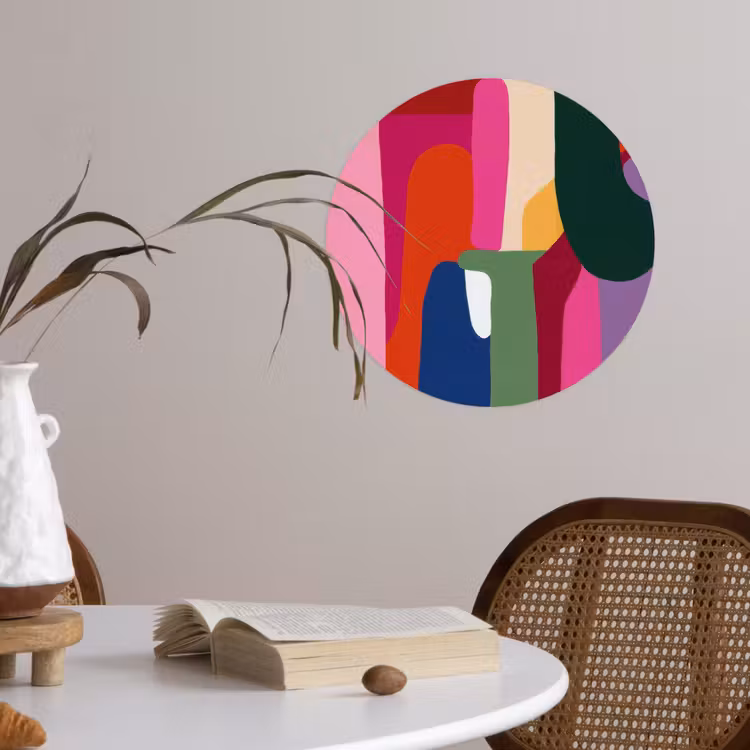 Kleurvakken - Recht - Rond - Abstract Wandcirkel behangsticker klein -sfeer3