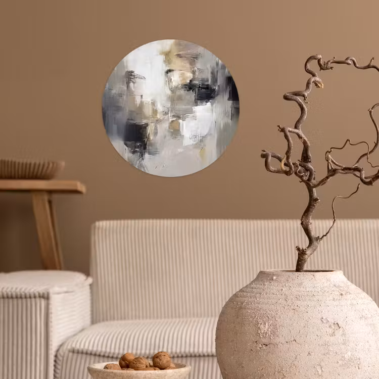 Kleurenpalet - Penseelstreken - Beige - Nevelig Wandcirkel behangsticker klein -sfeer1
