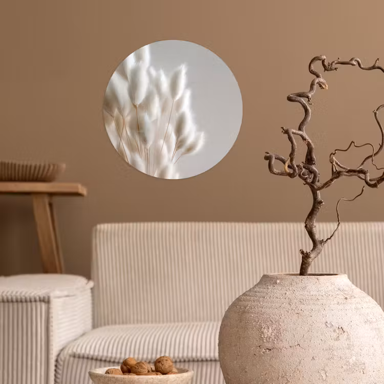 Pluimen - Beige - Minimalistisch Wandcirkel behangsticker klein -sfeer1