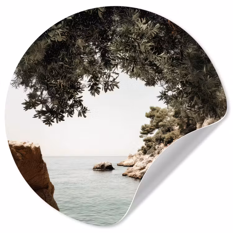 Rotsen - Zee - Boom - Groen Wandcirkel behangsticker klein -3d