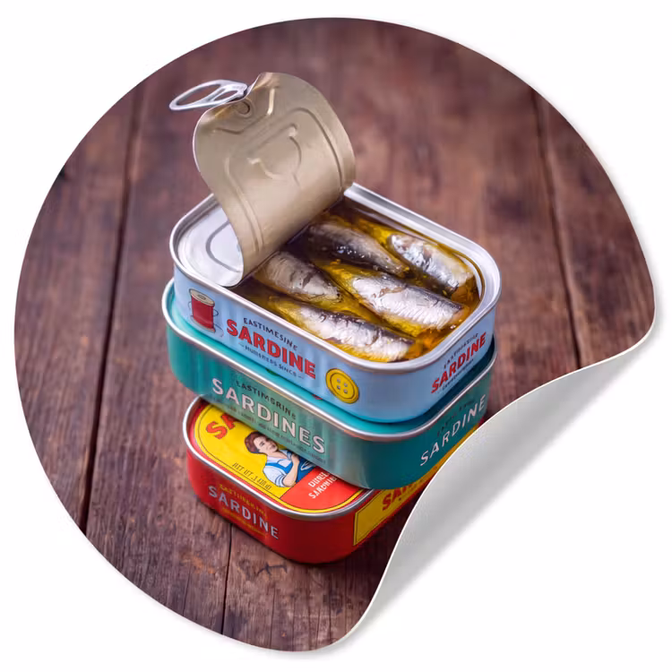 Runde Tapete - Fisch – Dosen – Küche - Vis - Blikjes - Keuken Wandcirkel behangsticker klein