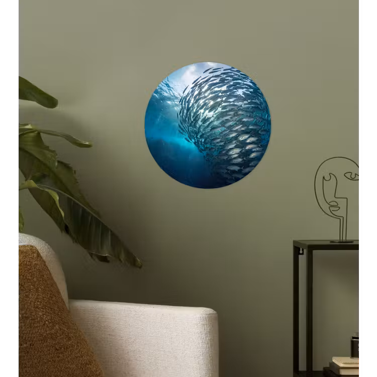 Vis - School - Oceaan - Natuur - Blauw Wandcirkel behangsticker klein -sfeer2